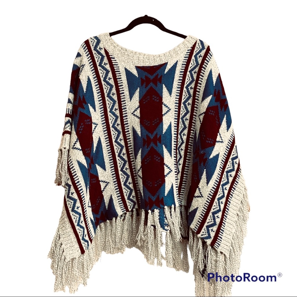 - equestrian Boho  Gypsy Aztec Tribal Southwestern Poncho Kaftan Pullover